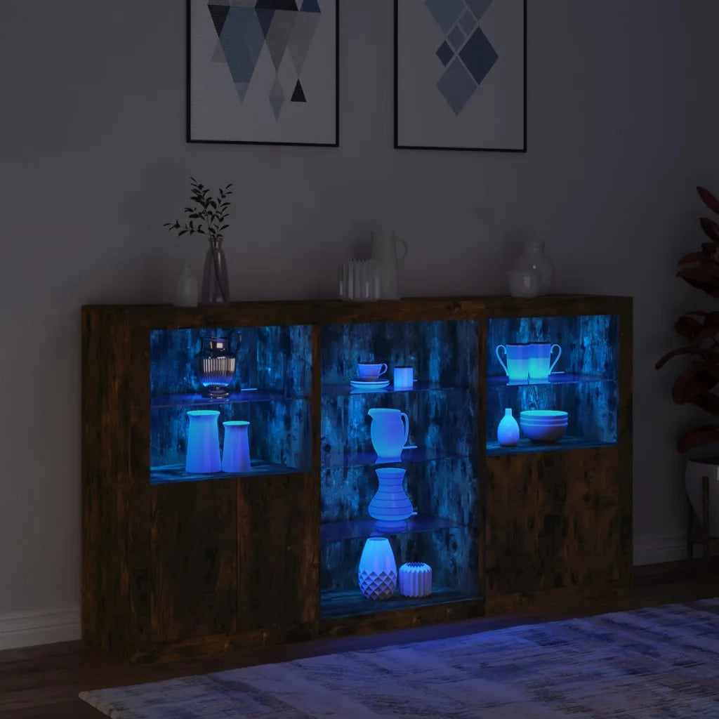 Credenza con Luci LED-Buffet-Armadio da cucina Rovere Fumo 181,5x37x100 cm 618501