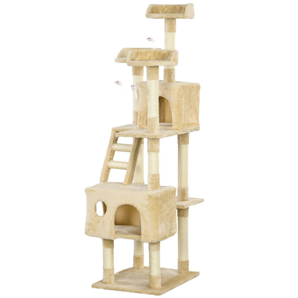 Albero tiragraffi per gatti grande con piattaforme e scalini ¨C zephmum ¨C beige 60x50x181 cm