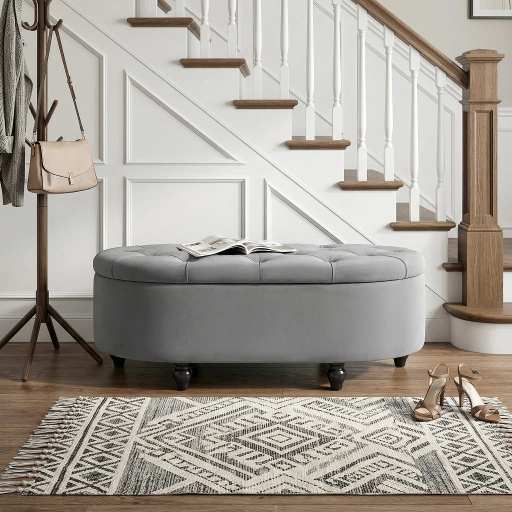 Panca contenitore imbottita con coperchio soft-close ¨C Xylo ¨C velluto grigio scuro 120x46x42cm