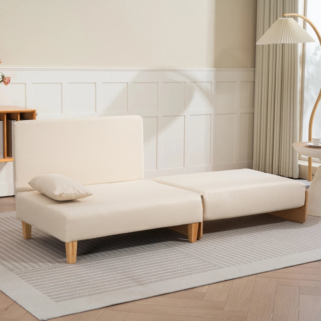 Poltrona Letto Seinlus con Apertura a Libro Divano Ribaltabile Cuscini Inclusi - Beige [en.casa]