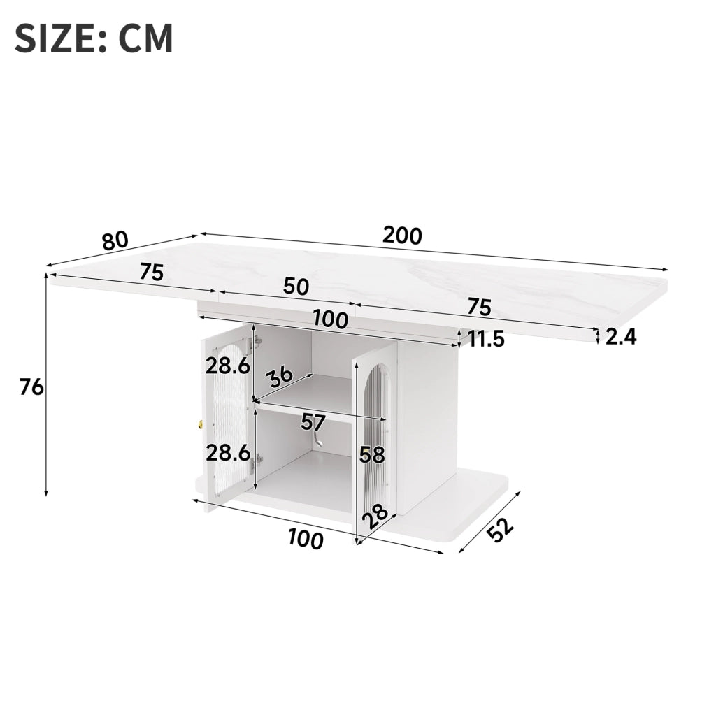 Tavolo da pranzo allungabile con vano contenitore e striscia LED in MDF bianco