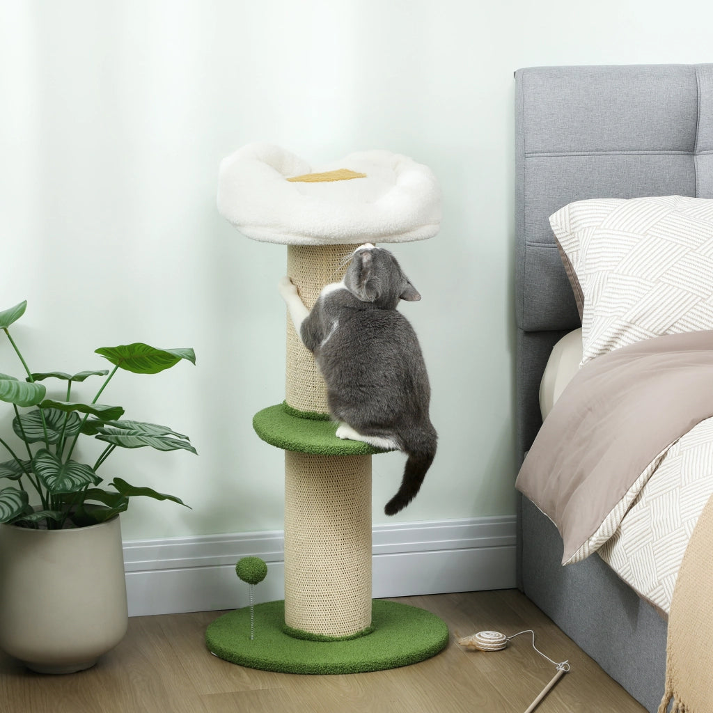 Tiragraffi per Gatti con Palo Sisal e Lettino a Fiore ¨C Zephmum ¨C Verde, 92 cm