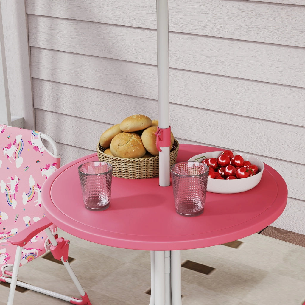 Tavolo da Picnic per Bambini Set Tavolo e Sedie con Ombrellone Rosa