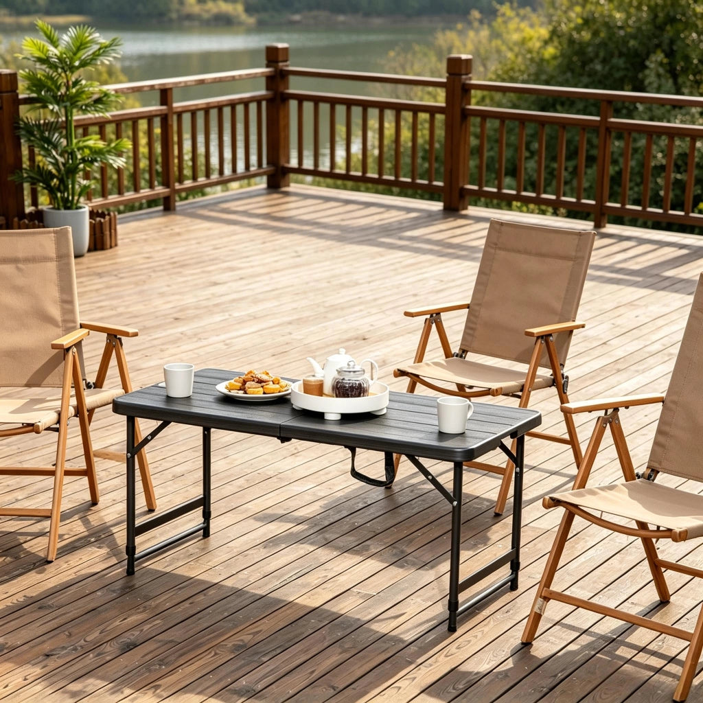 TAVOLO da giardino pieghevole regolabile 118x60x74 cm HDPE nero/grigio scuro