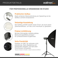Essential Softbox 80x120cm con adattatore per Elinchrom 15,2, girevole a 360°, facile da montare, griglia inclusa, adattatore Bowens, per fotografia prodotti e persone