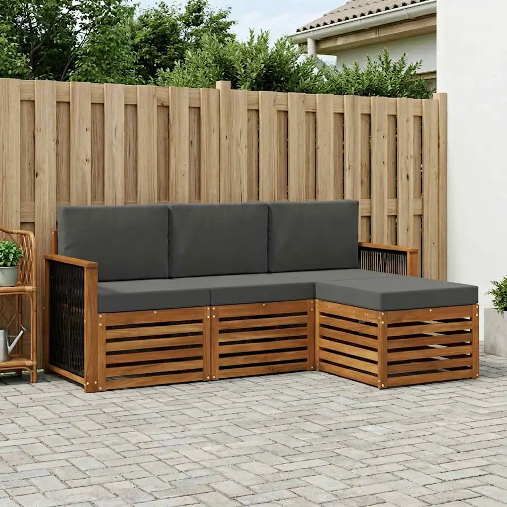 Set di divani da esterno con cuscino 4 pcs Naturale e Antracite