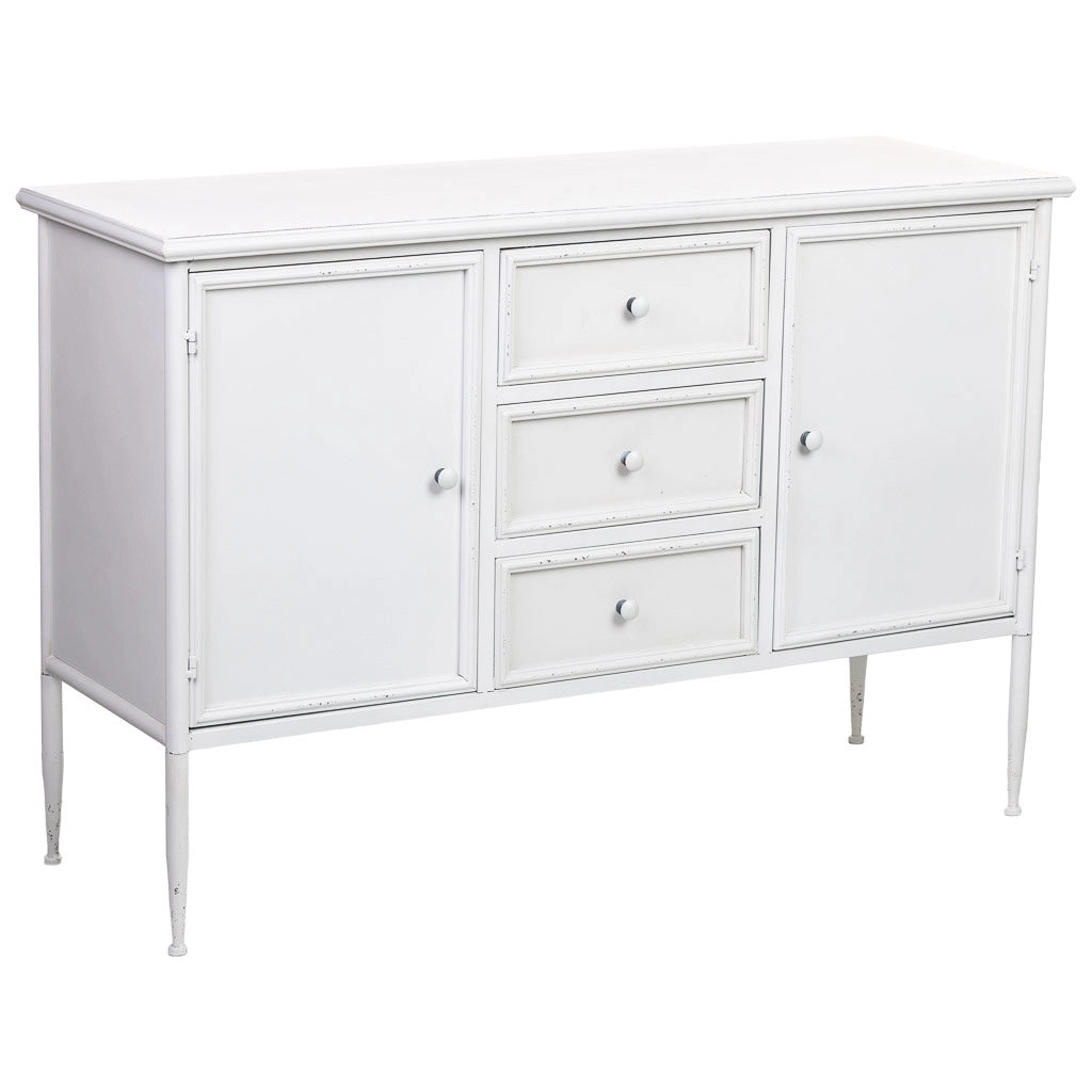 Credenza in metallo bianco con 2 ante e 3 cassetti 120x41x80h cm