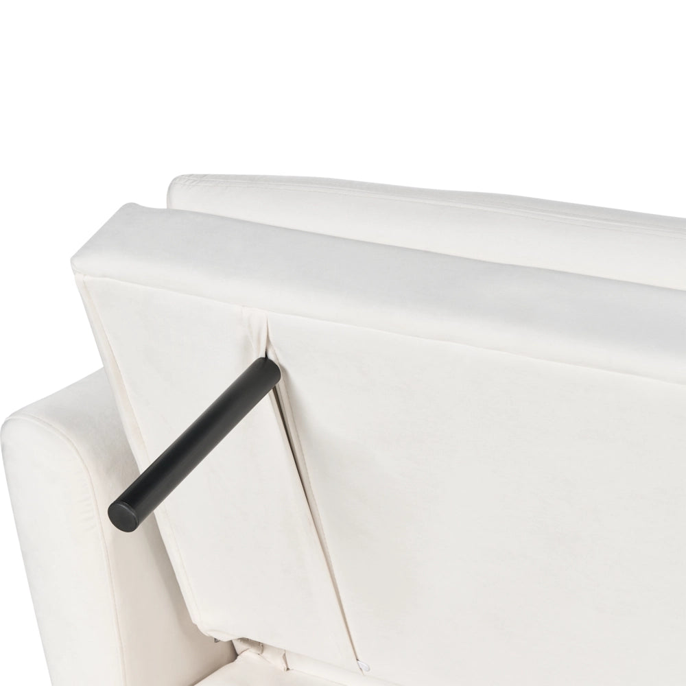 Divano Letto Velluto Bianco Sporco 3 Posti Click Clack Gambe In Metallo Dorato