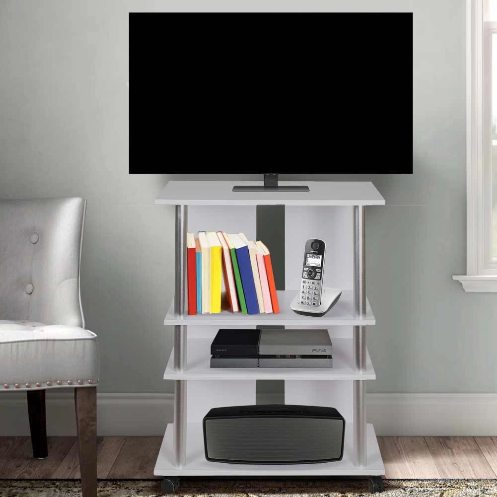 Mobile TV in Legno con 4Ruote e 3 Ripiani Carrello Porta Televisore Moderno Bianco