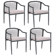 Set di 4 Sedie da Giardino Impilabili in Alluminio Nero e Rattan PE con Cuscini Beige per Esterni