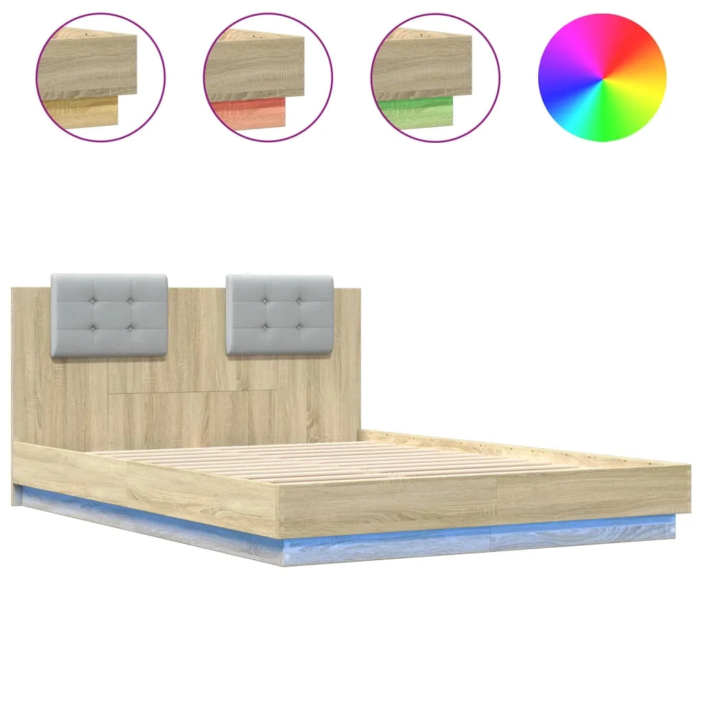 Giroletto con Testiera e LED Rovere Sonoma 120x200 cmcod mxl 114692