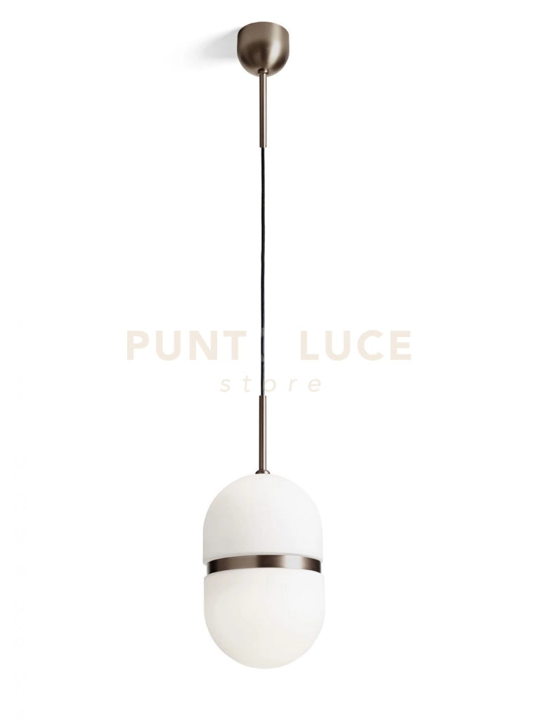 DOMU SOSPENSIONE GRANDE BRONZO VETRO BIANCO 1 LUCE ATTACCO GX53 D.20CM