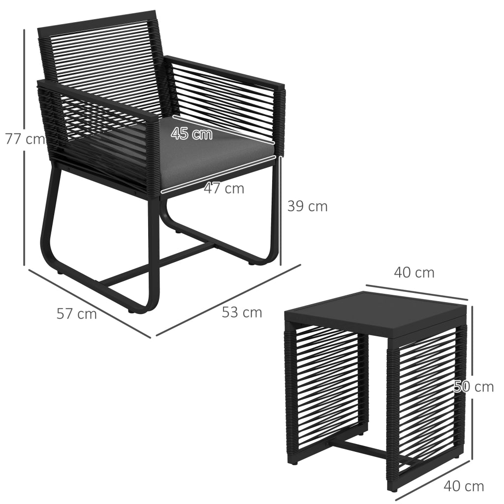Set da Giardino in Rattan con 2 Poltroncine con Cuscini e Tavolino da Caff¨¨ in Vetro, Nero
