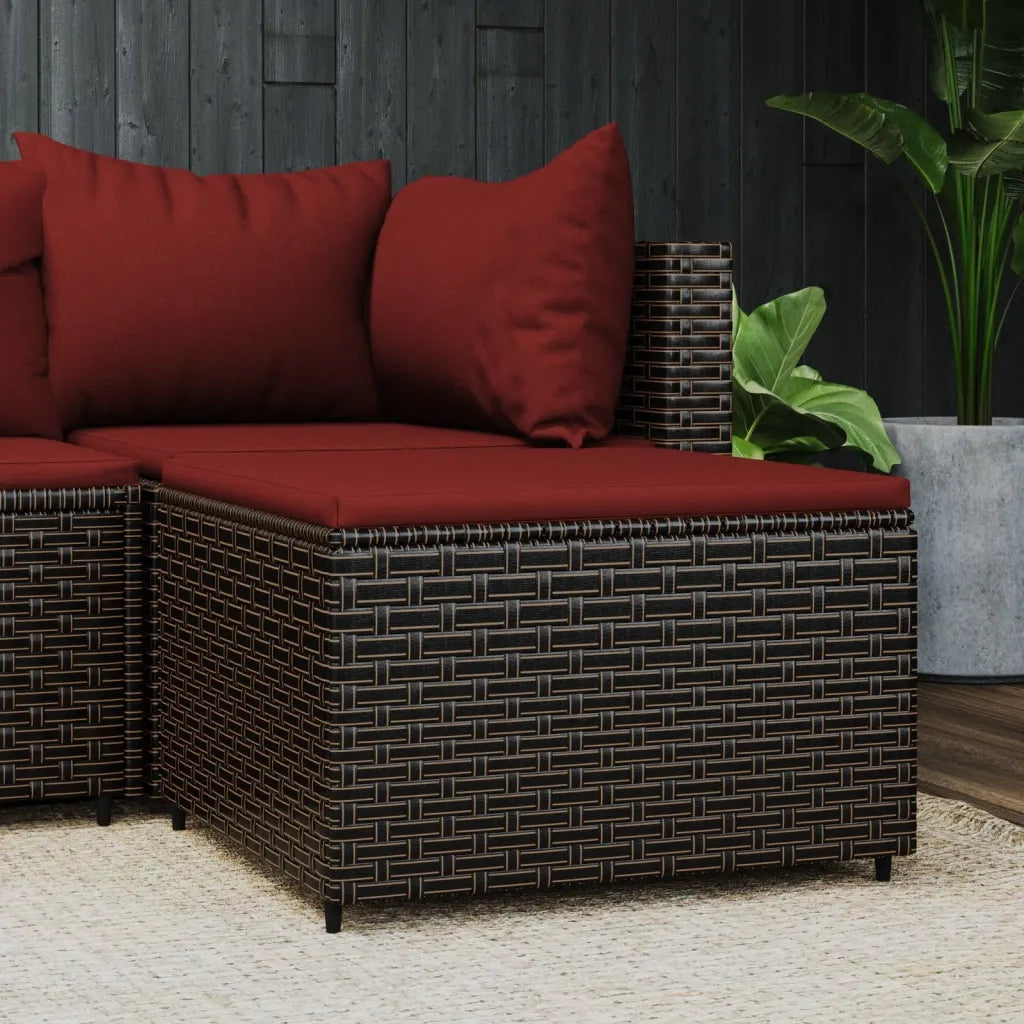 Poggiapiedi da Giardino con Cuscino in Polyrattan Marrone CFW2413048