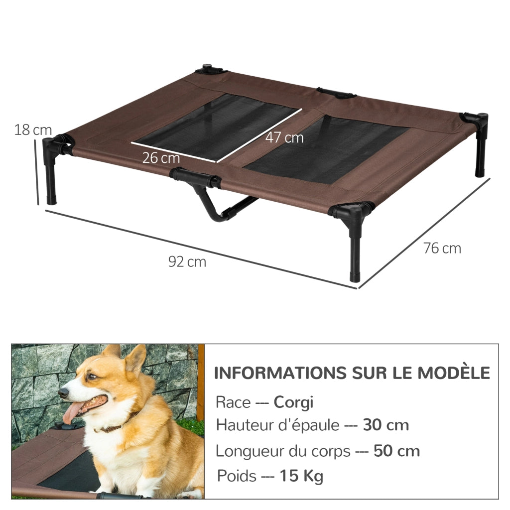 Brandina rialzata per cani e gatti ¨C Xylo ¨C tessuto Oxford traforato marrone 92x76x18 cm