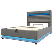 Letto Contenitore Letto Matrimoniale 140x200 cm con USB; Type-C; LED; in Lino Grigio