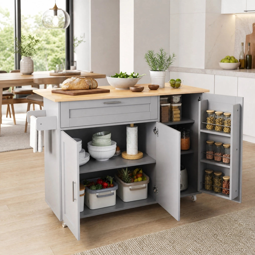 CARRELLO CUCINA PIEGHEVOLE 132.5x44(70)x90 cm Grigio MDF