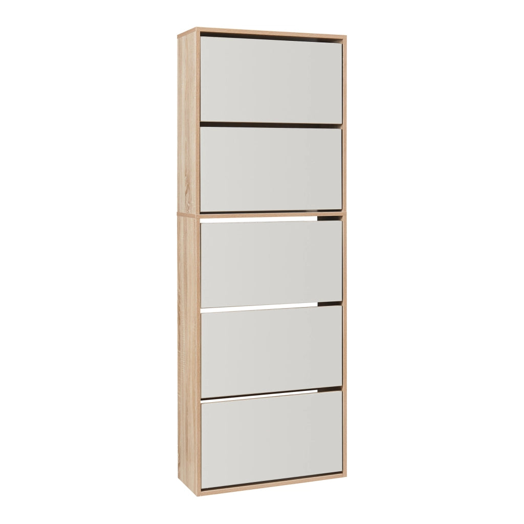 Scarpiera Stretta Lund con Ante a Specchio e 5 Contenitori Ribaltabili - Effetto Rovere Sonoma [en.casa]