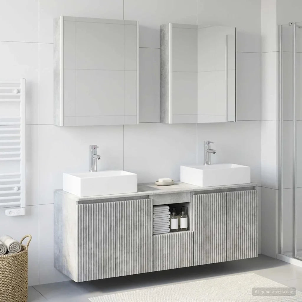 Set di Armadi da Bagno 5 pz Grigio Cemento Legno ingegnerizzato