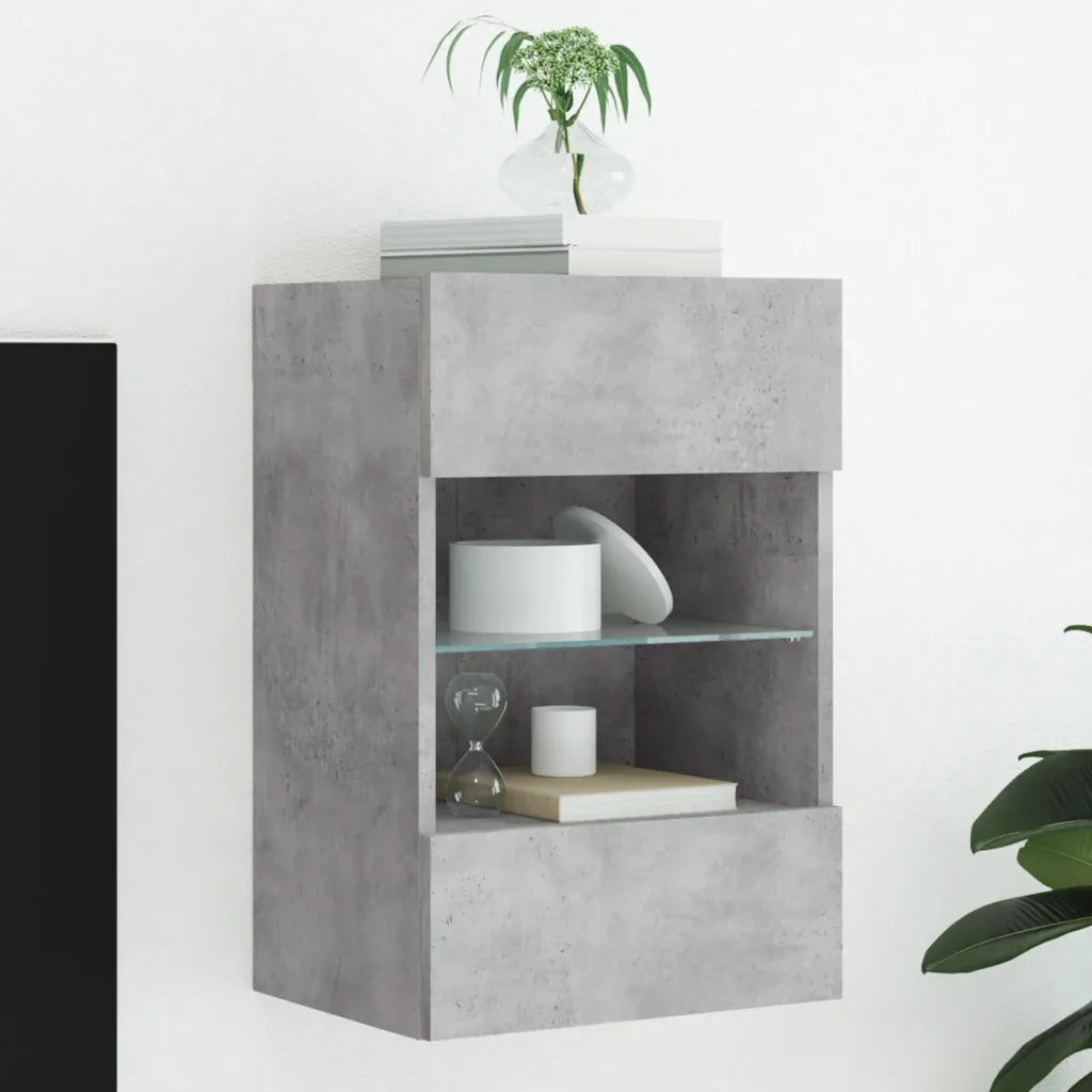 Mobile TV a Parete con Luci LED-Mobile TV a Muro Grigio Cemento 40x30x60,5 cm