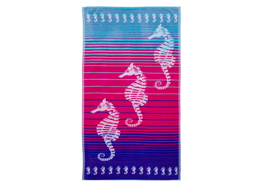 Telo Mare Jacquard Spugna Asciugamano Spiaggia Disegno Love Sea Horse - Telo Mare - Fucsia
