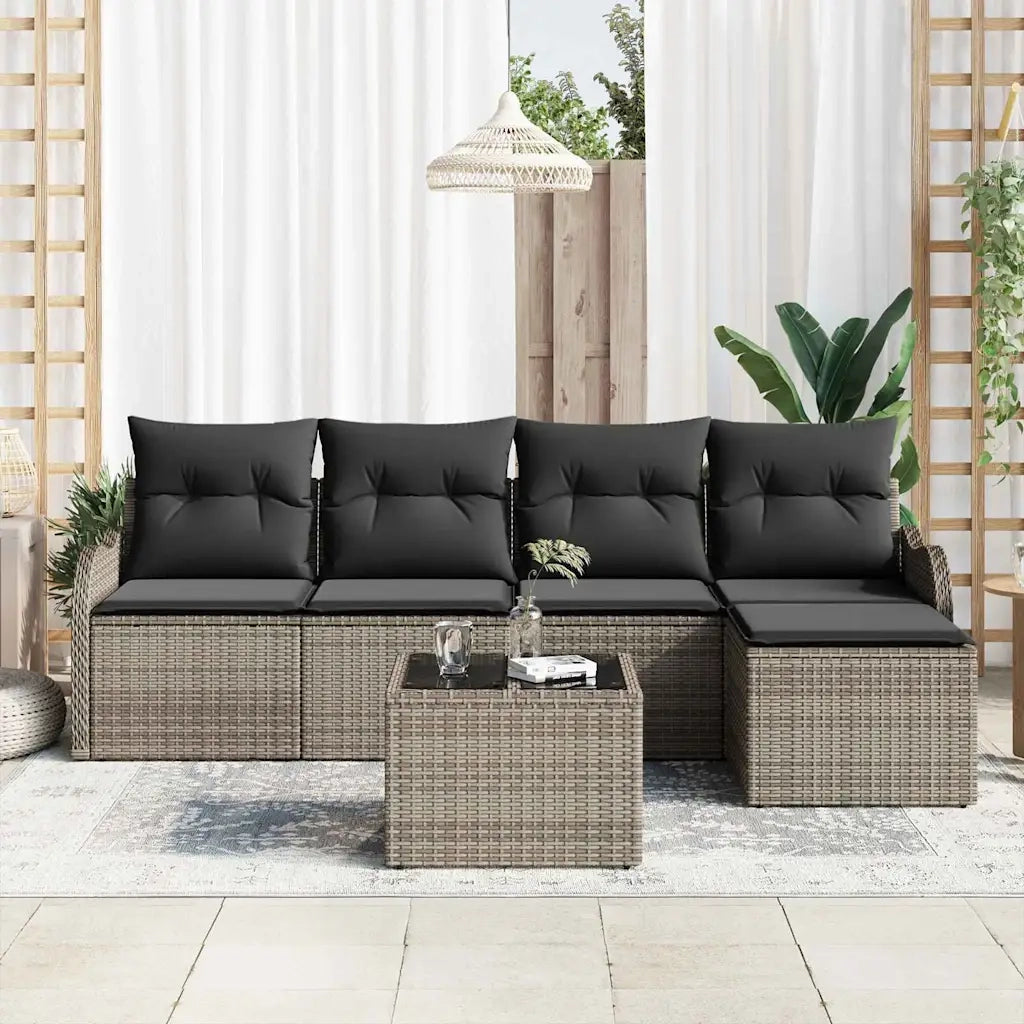 Set Divano da Giardino con cuscino 6 pcs Nero Poly Rattan 3354338