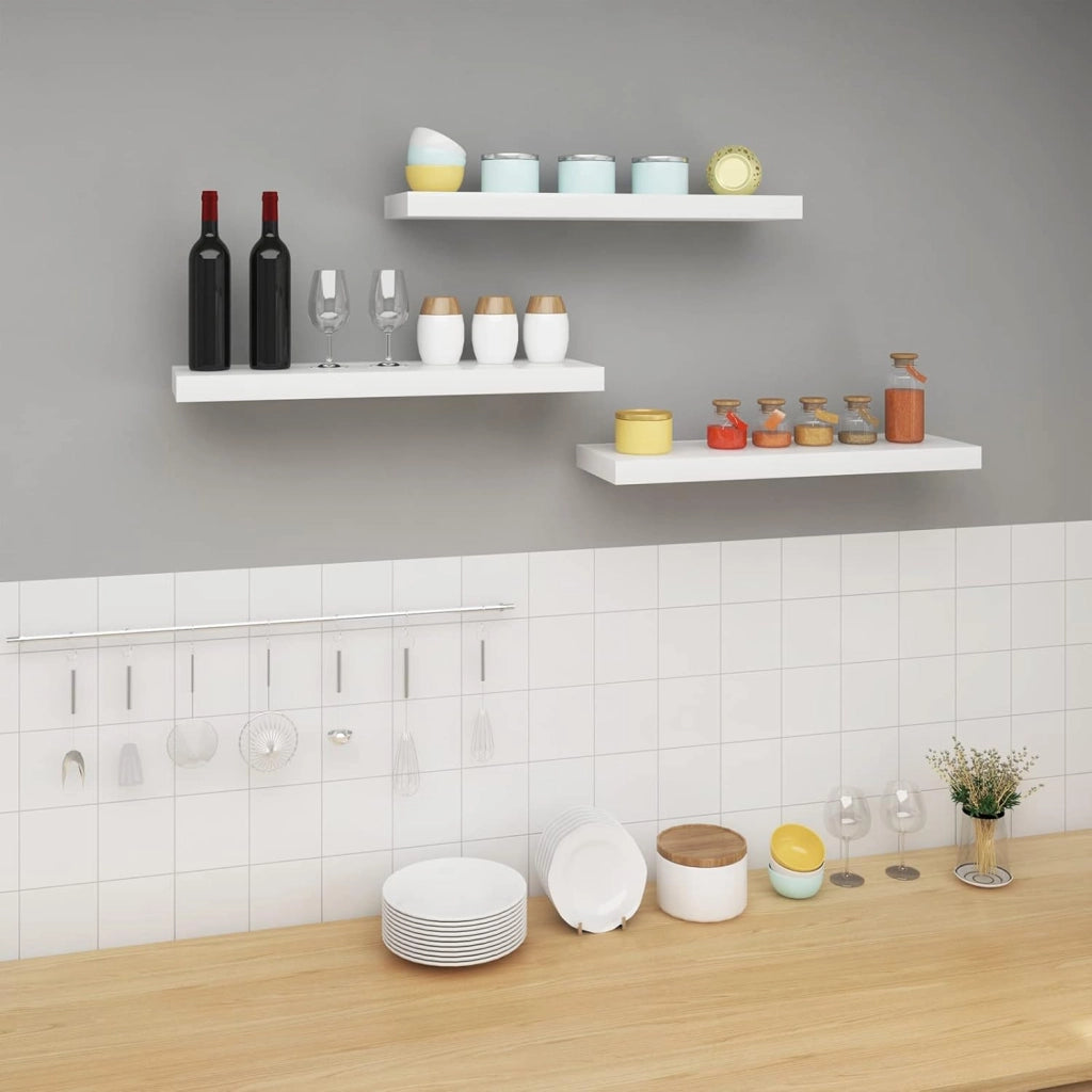 Mensola da Muro, Set di 3, Scaffale Sospeso da Parete Libreria Piccola per Soggiorno Cameretta Porta CD DVD, Pannello MDF 90x22,9x3,8cm, Bianco, RG9481ws-3