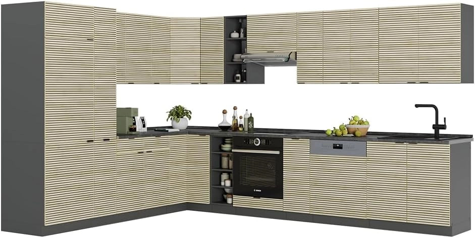 Cucina angolare completa Fame-Line, Pannello in rovere/antracite, 347 x 257 cm senza piano di lavoro