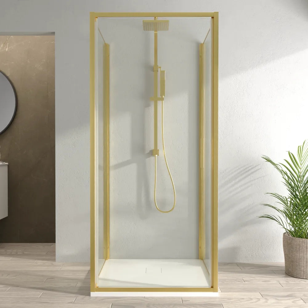 Box doccia 3 lati 90x90x90cm con porta a battente profili oro spazzolato vetro 6mm trasparente anticalcare h190| Portofino