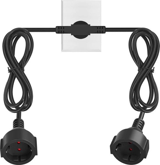 Cavo di estensione per corrente 2 metri per interni - con connettore a terra - H05VV-F 3G15 mm² - presa doppia Schuko - IP20 - estensore - nero
