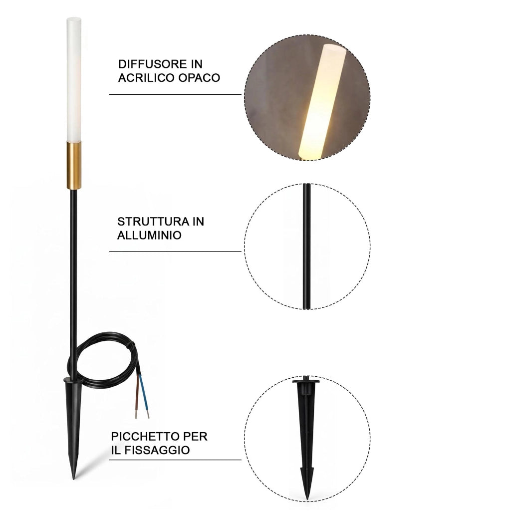 Lampione con Picchetto LED 0.5W Basso Consumo 24V Lampioncino Stelo di Luce Naturale 4000K Giardino Terreno Cespugli altezza 60cm