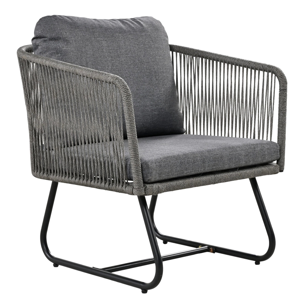 Set Salotto da Giardino 5 Pezzi con Cuscini ¨C MINIMAL ¨C Corda/Vetro, Grigio