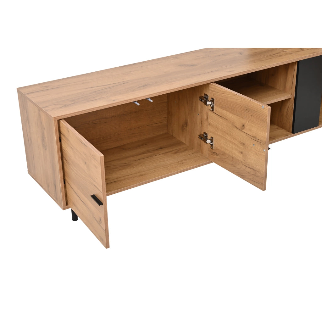Mobile porta TV con 3 armadi e ripiani aperti in legno e nero per soggiorno e camera da letto 187,5 × 40 × 167 cm