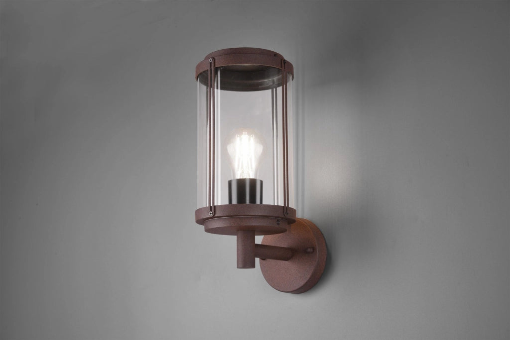 TANARO APPLIQUE DA ESTERNO FUSIONE DI ALLUMINIO RUGGINE CON DIFFUSORE VETRO TRASPARENTE IP44 H.32,5CM LUCE ATTACCO E27
