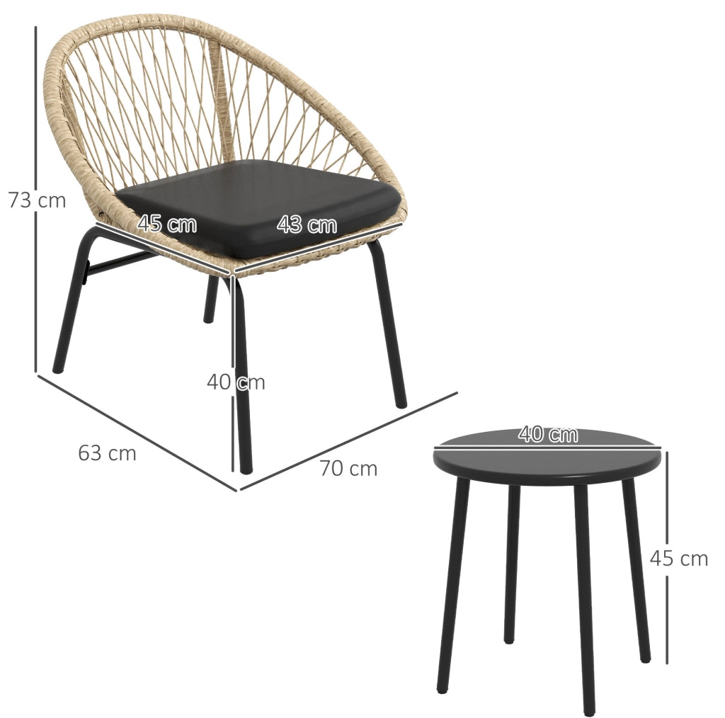 Set da giardino in rattan giallo con tavolo rotondo e 2 sedie