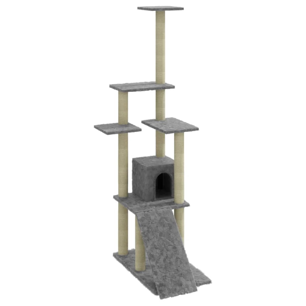 Tiragraffi per gatti torre per arrampicata giocattolo piattaforma per arrampicata con tiragraffi in sisal leggero 155 cm grigio 02_0022581