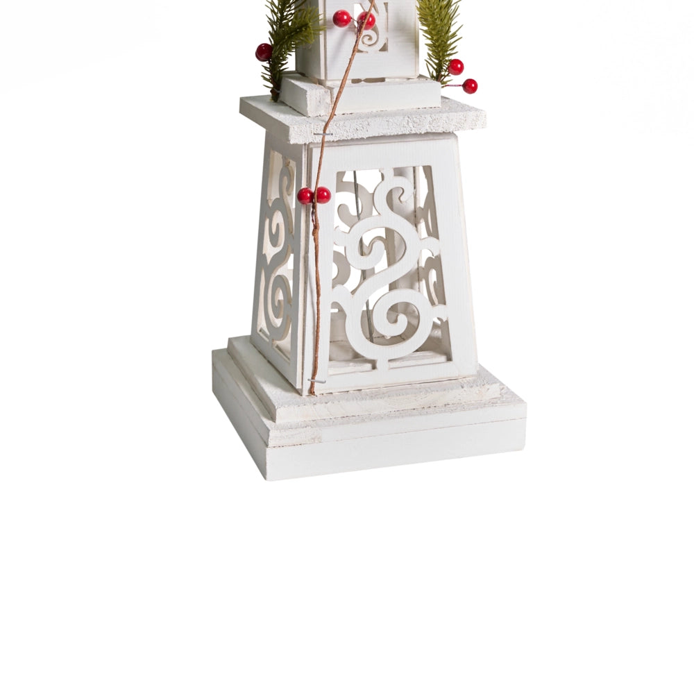 Decorazione natalizia Abete bianco Legno Lanterna luminosa LED Statuetta Artigianale Tradizionale