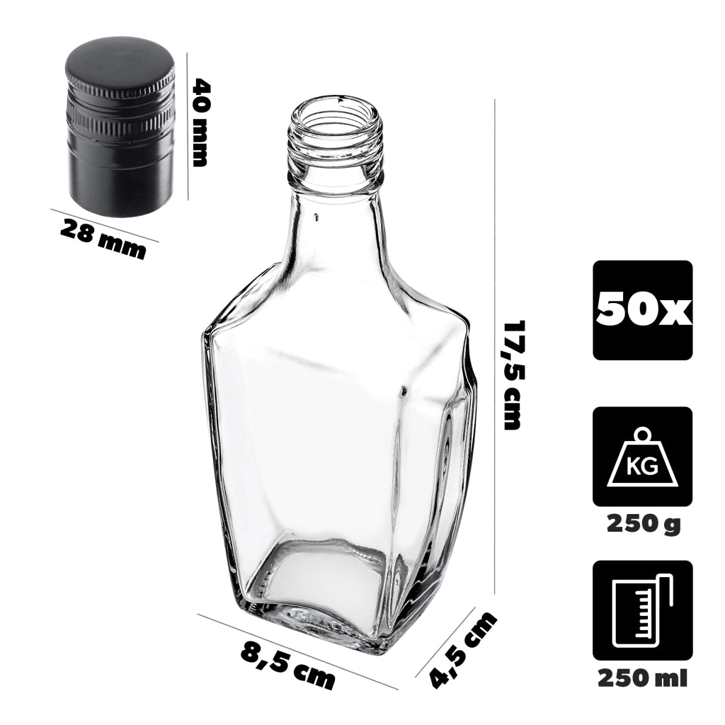KADAX Bottiglia per tintura in vetro 250ml con tappo lungo nero 50pz.