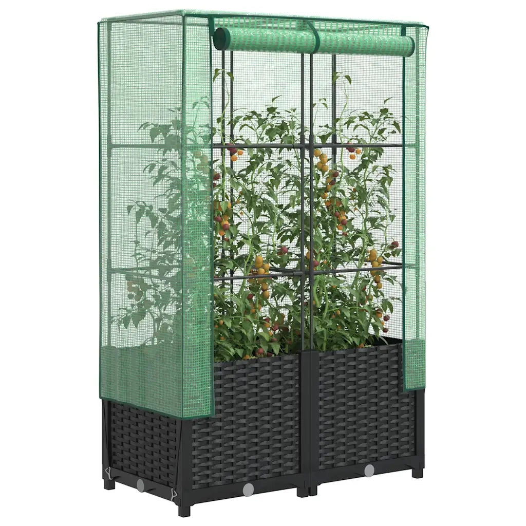 Fioriere | Cassetta per fiori | Letto Rialzato con Copertura Serra Effetto Rattan 80x40x138 cm
