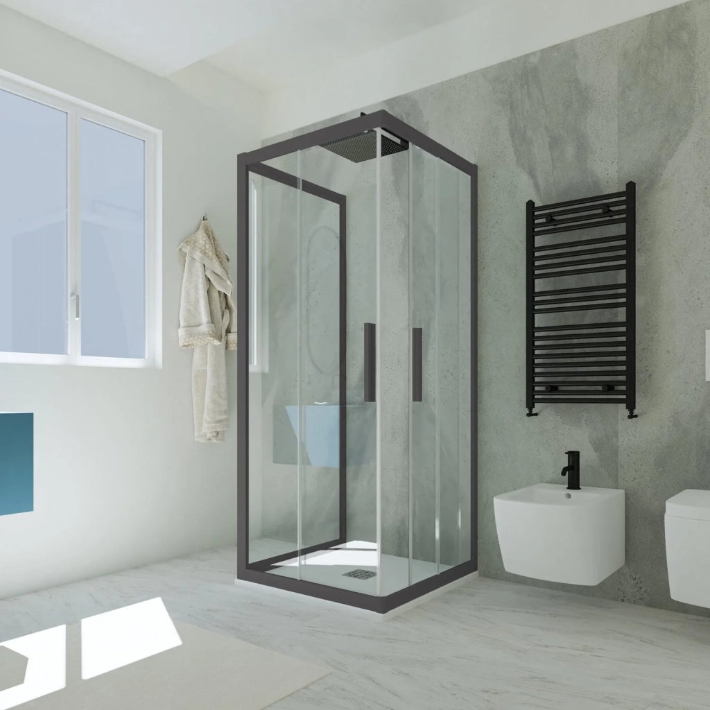 Box doccia 3 lati scorrevole 70x90x70 CM H 200 Vetro Trasparente Profilo Antracite mod. Kolors Trio