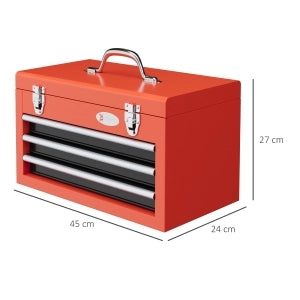 Cassetta portautensili in acciaio rosso con 3 cassetti e vano superiore 45 x 24 x 27 cm