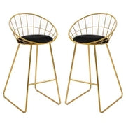 Set 2 Sgabelli da Bar Alti con Schienale e Poggiapiedi per Salotto o Cucina Stile Moderno, Cuscino in Velluto e Struttura in Metallo, 52.5x47x97cm, Nero e Oro