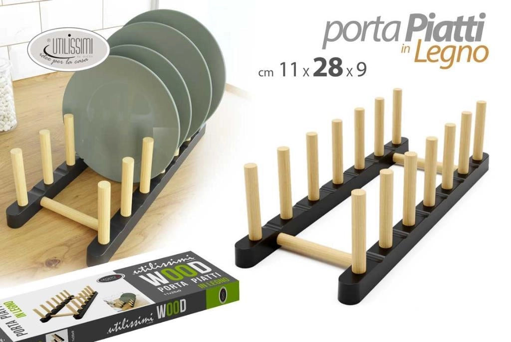 Portapiatti Portacoperchi da Cucina in Legno 28 x 11 x 9 cm