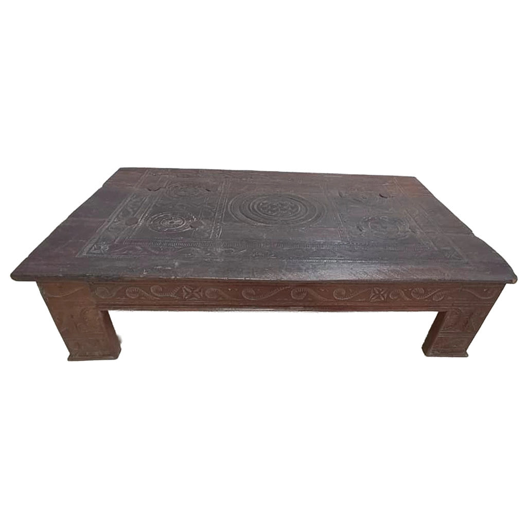 Tavolino in legno artigianale marrone 141x86x37h cm