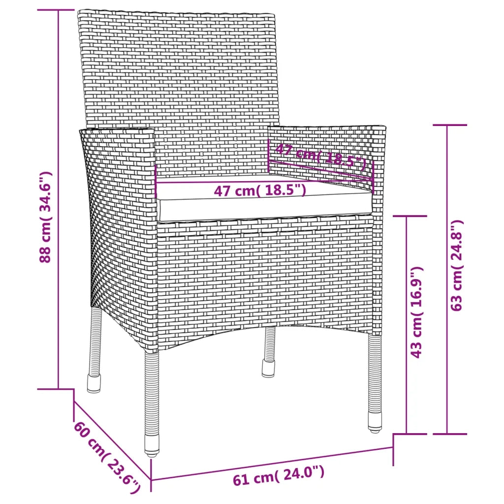 Sedie da Giardino con Cuscini 4 pz in Polyrattan Nere cod mxl 25132