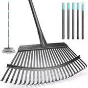 Racchetto per foglie da giardino con 25 denti metallici e manico regolabile da 6FT per raccolta foglie in giardino prato cespugli