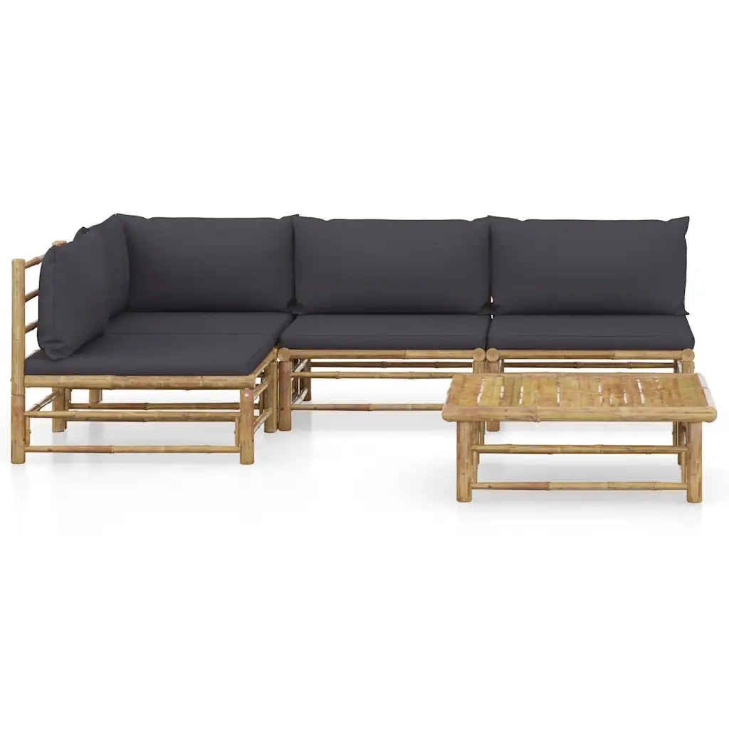 Set Divani da Giardino 5 pz con Cuscini Grigio Scuro in BambÃ¹ cod mxl 37889
