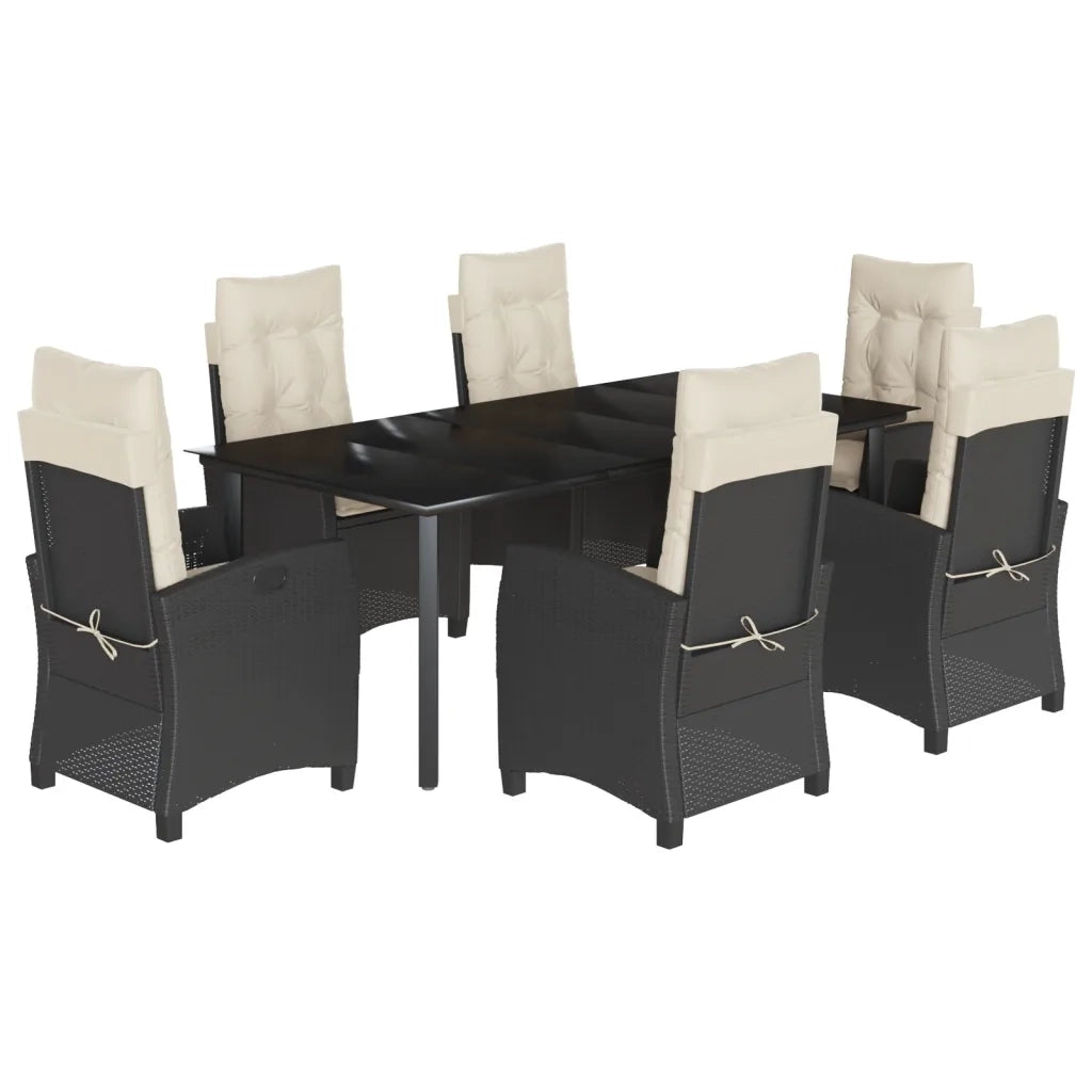 Set da Pranzo da Giardino 7 pz Nero con Cuscini in Polyrattancod mxl 111060