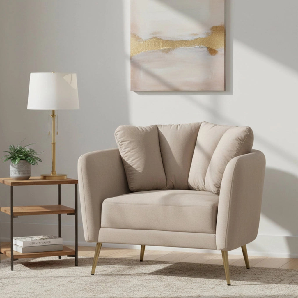 Poltrona Foster, Seduta imbottita, Divano singolo da salotto, Sedia con braccioli, 88x77 h74 cm, Grigio e Oro