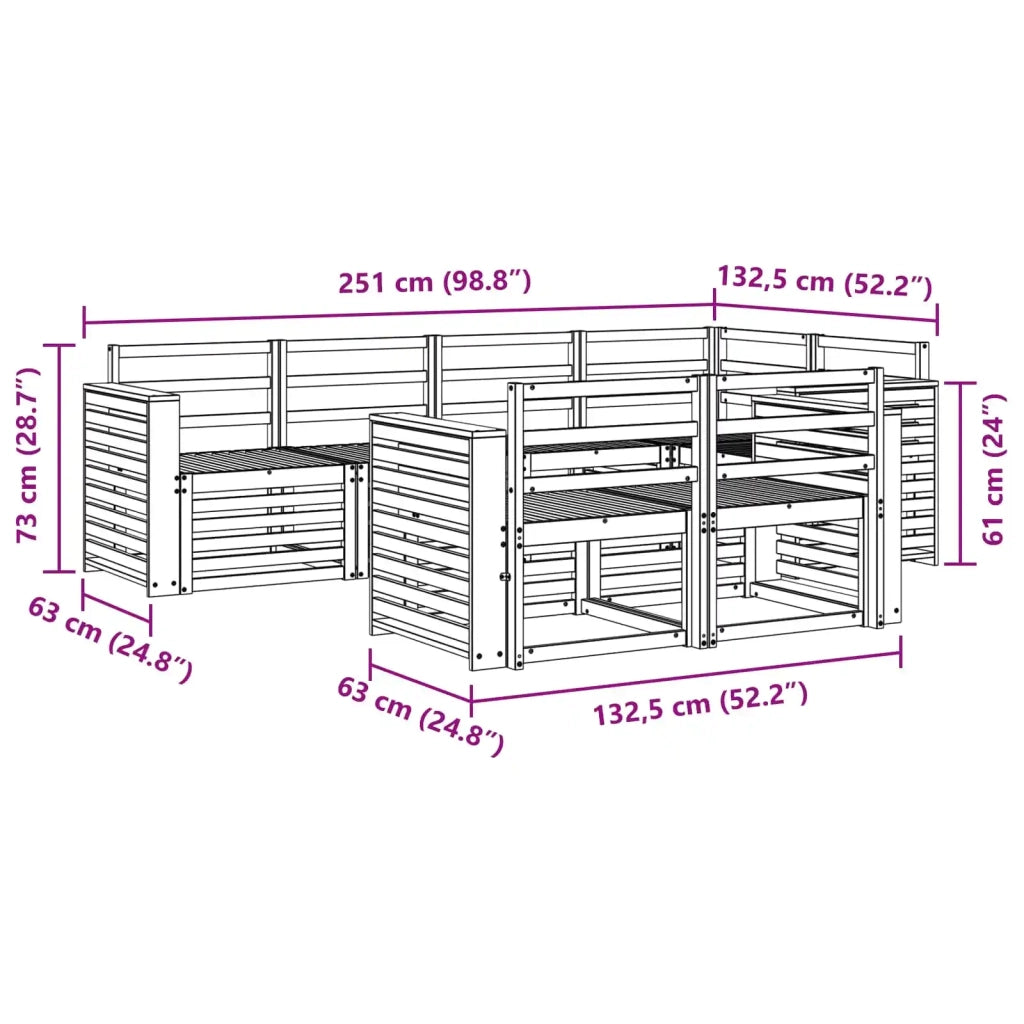 Set di divani da esterno 7 pcs Bianco 251 x 132,5 x 73 cm 3391999